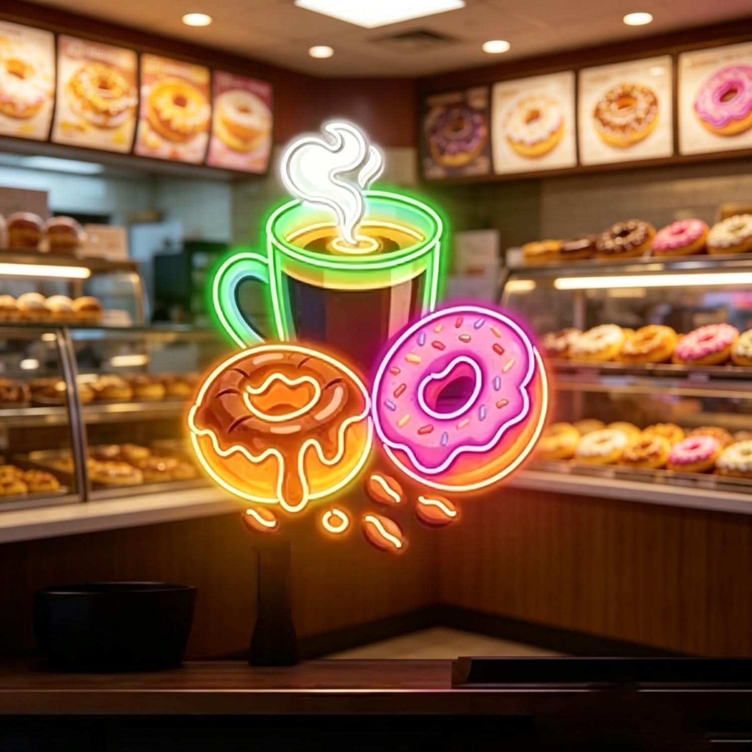 Commercial Kitchen Walls - Donuts LED-Neonschild USB-betriebenes Neonlicht für Kaffeehaus,