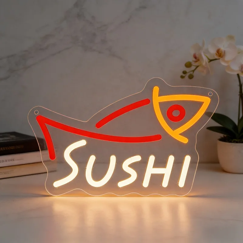 Commercial Kitchen Walls - LED-Sushi-Fisch-Form-Neonlicht USB-dimmbar Rotes Neonlicht für japanisches