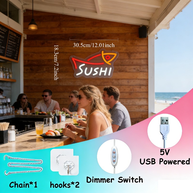 LED-Sushi-Fisch-Form-Neonlicht – Commercial Kitchen Walls Bewertung und Preis