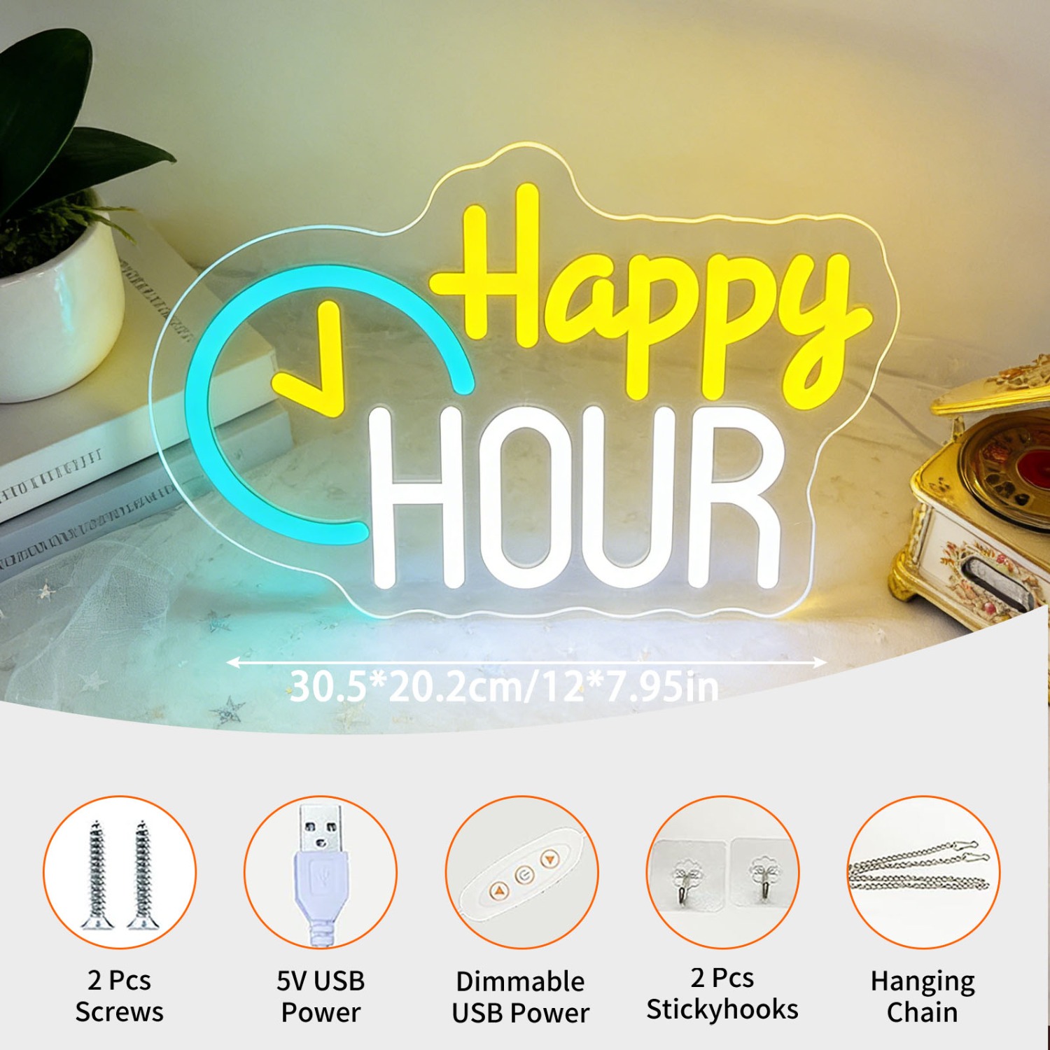 Happy HOUR Wolken-Neonschild m – Commercial Kitchen Walls Bewertung und Preis